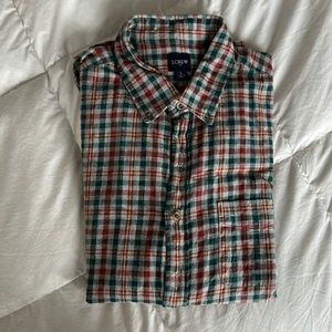 J.Crew flannel long sleeve button down shirt, large, gray/red/green